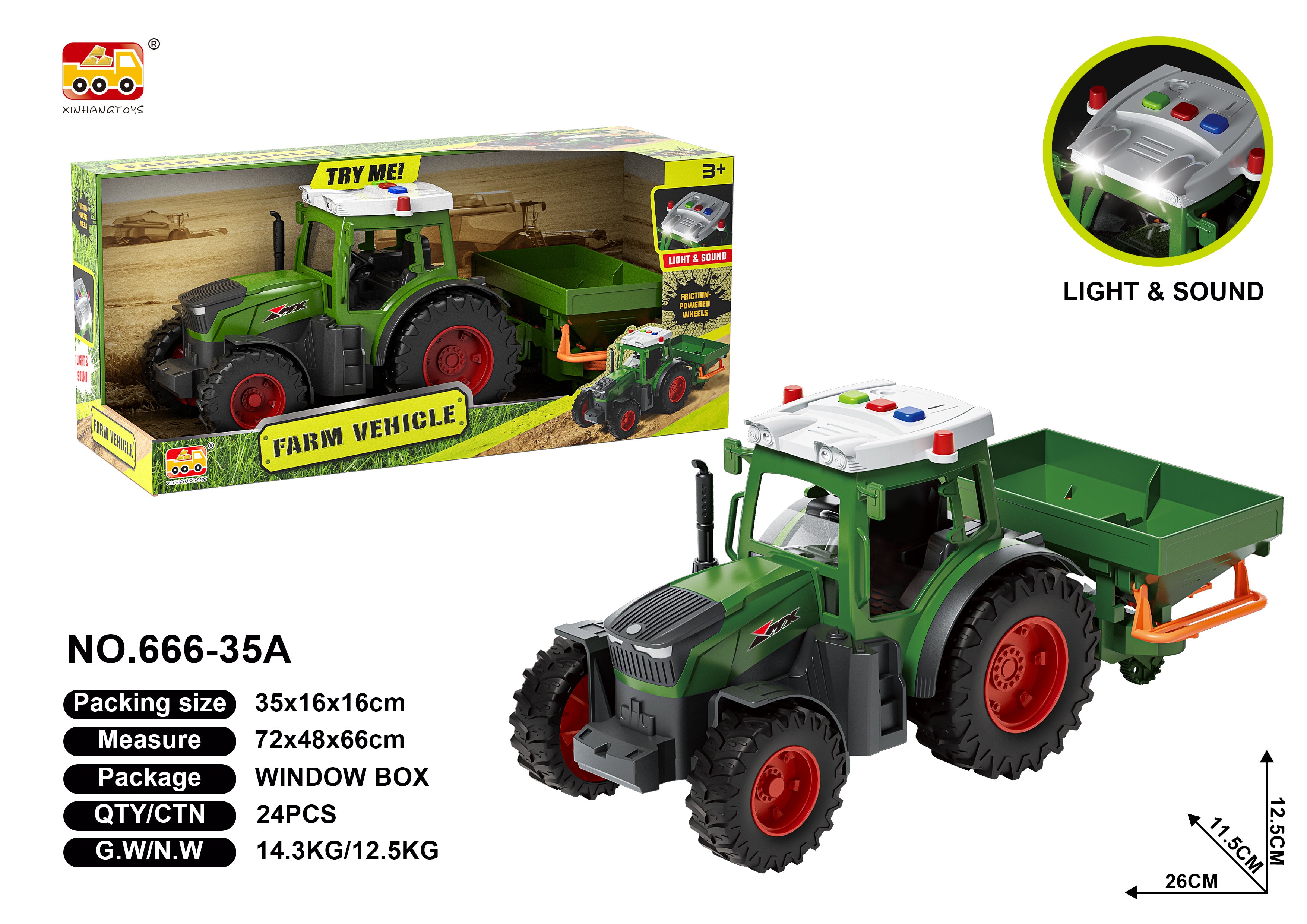 Lights & Sounds Tractor With Seed Sprayer And Friction Powered Wheels