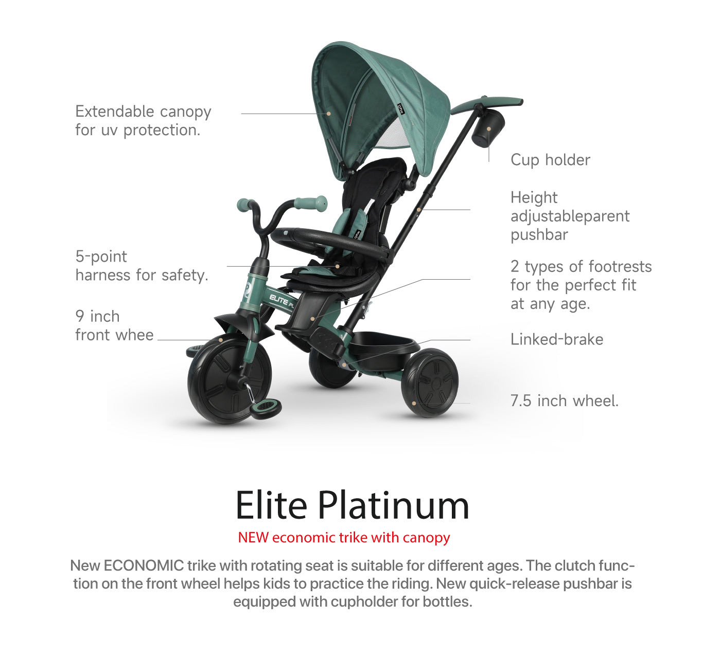 Qplay Elite Platinum 6-In-1 Trike Green