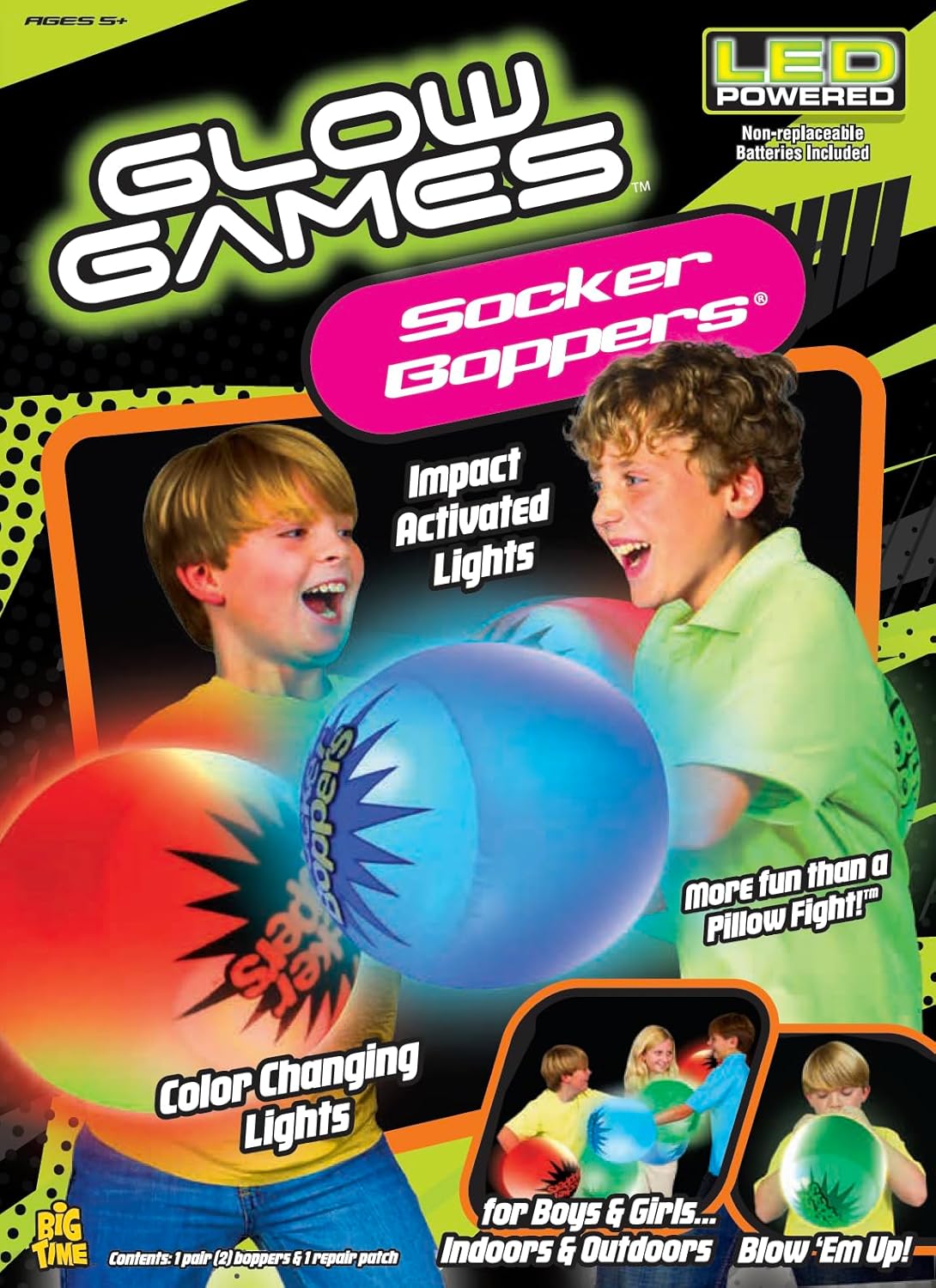 Socker Boppers Light Up Glow Games Led One Pair Boppers