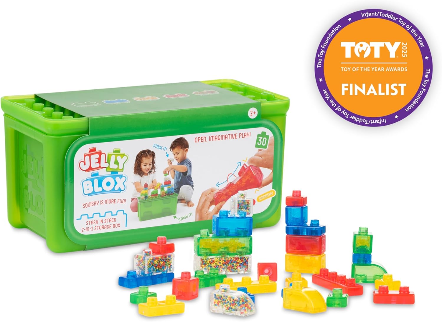 Jelly Blox Stash 'N Stack 2 In 1 Storage Box With 30 Sensory Building Blocks