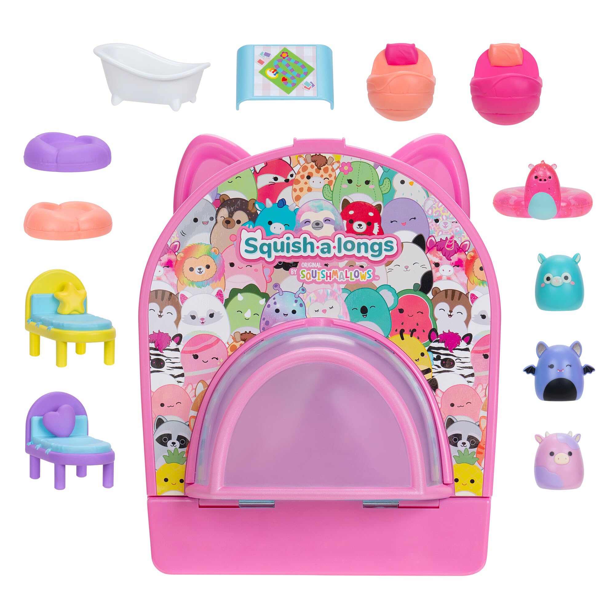 Squish-A-Longs By Original Squishmallows Party Pack On-The-Go Playset - Series 1 - Three 1-Inch Mini-Squish With 9 Furnishings - Collect, Trade, & Play