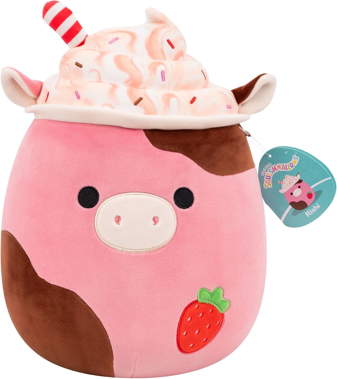 Squishmallows Original 12-Inch Rishi The Strawberry Milkshake Cow