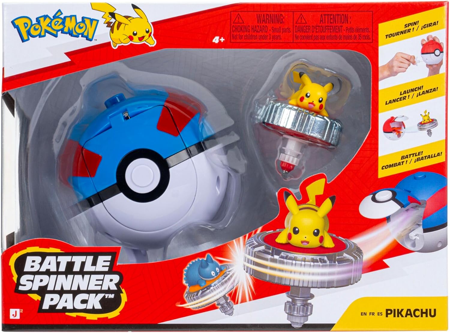 Pokémon Pikachu Battle Spinner Pack - Battle Spinner With Great Ball Spinner Launcher
