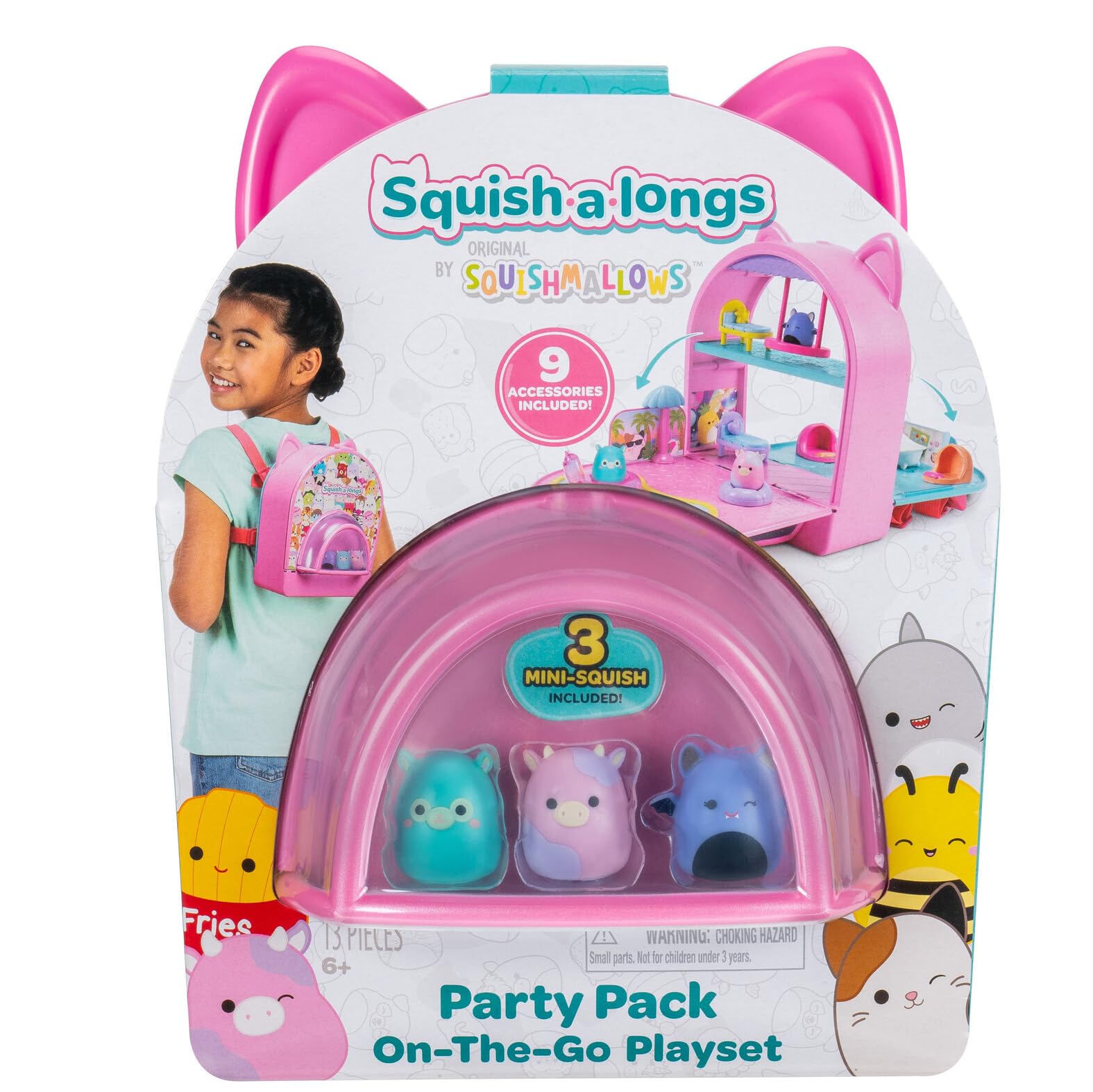 Squish-A-Longs By Original Squishmallows Party Pack On-The-Go Playset - Series 1 - Three 1-Inch Mini-Squish With 9 Furnishings - Collect, Trade, & Play