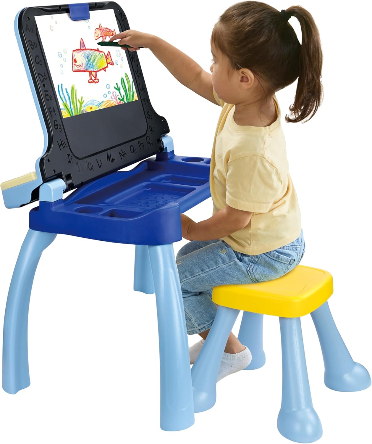Vtech Official Bluey 3-In-1 Interactive Activity Desk With Chalkboard And Art Station