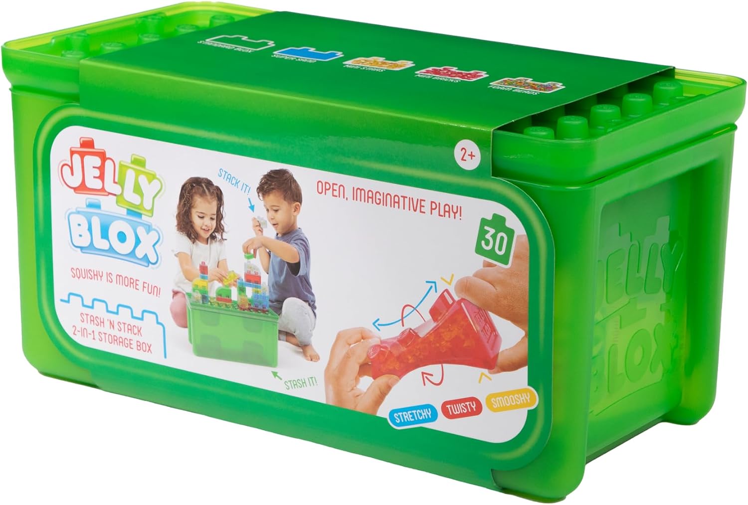 Jelly Blox Stash 'N Stack 2 In 1 Storage Box With 30 Sensory Building Blocks