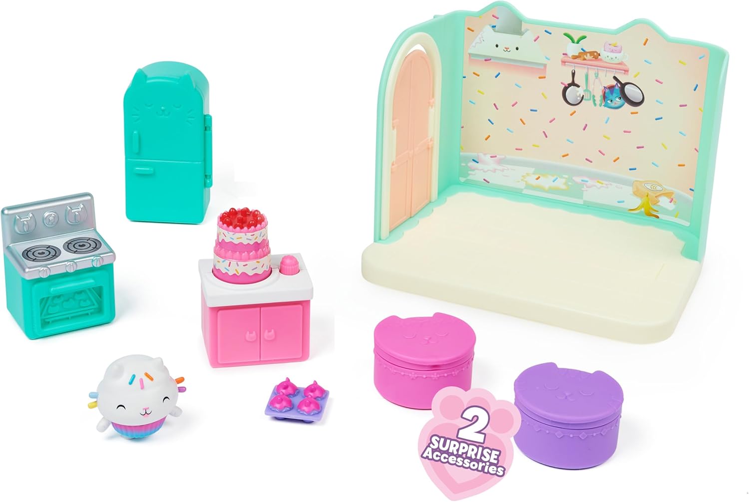 Gabby’s Dollhouse, Bakey With Cakey Kitchen With Figure And Accessories, 3 Furniture Pieces And 2 Surprises