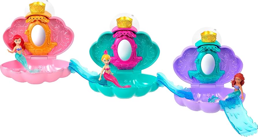 Disney Princess Mermaid Bath Surprise Small Dolls & Accessories In Shell Playsets With Slides Assortment