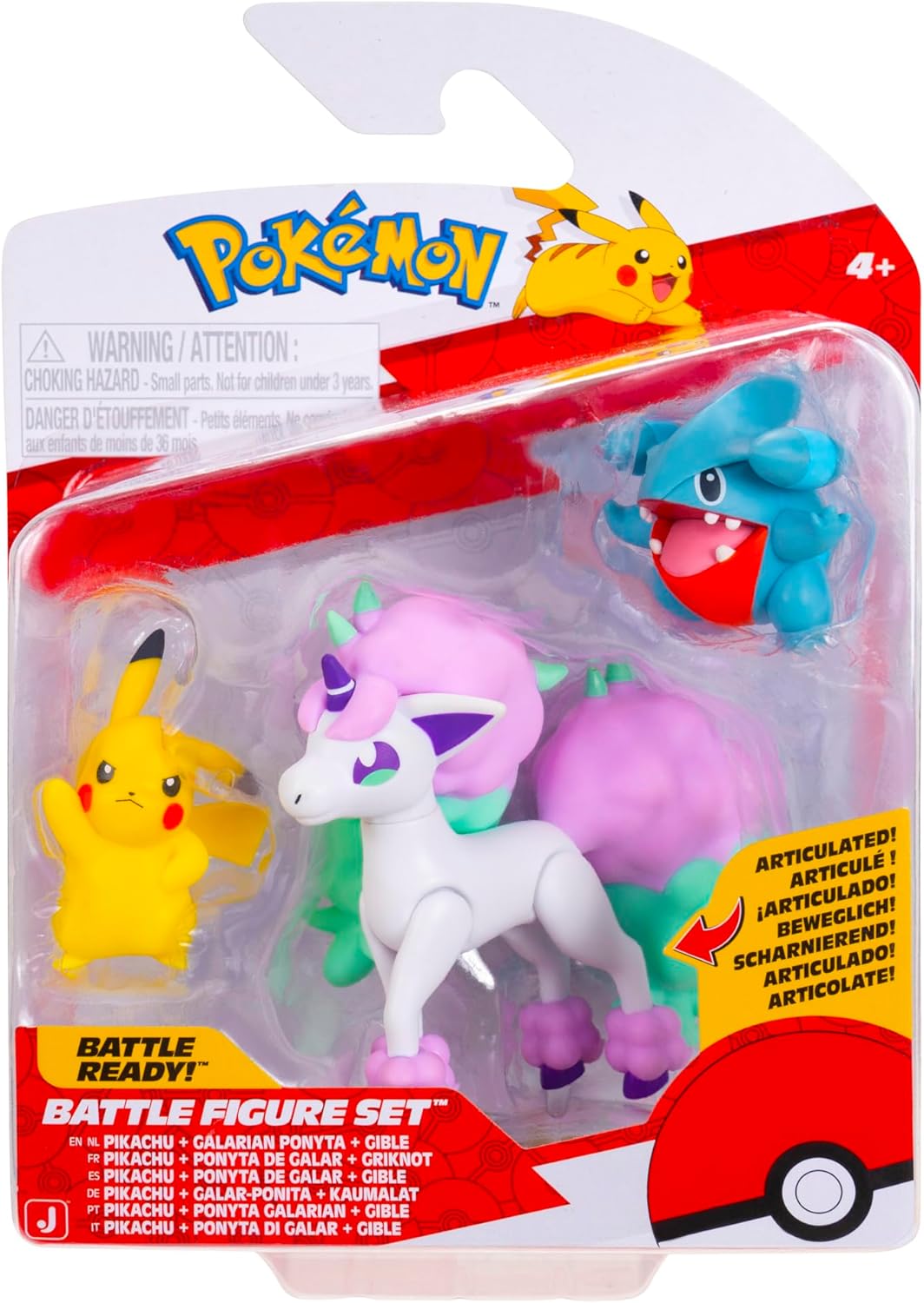 Pokémon Battle Figure 3 Pack - Includes 5Cm Pikachu & Gible And 7.5Cm Galarian Ponyta