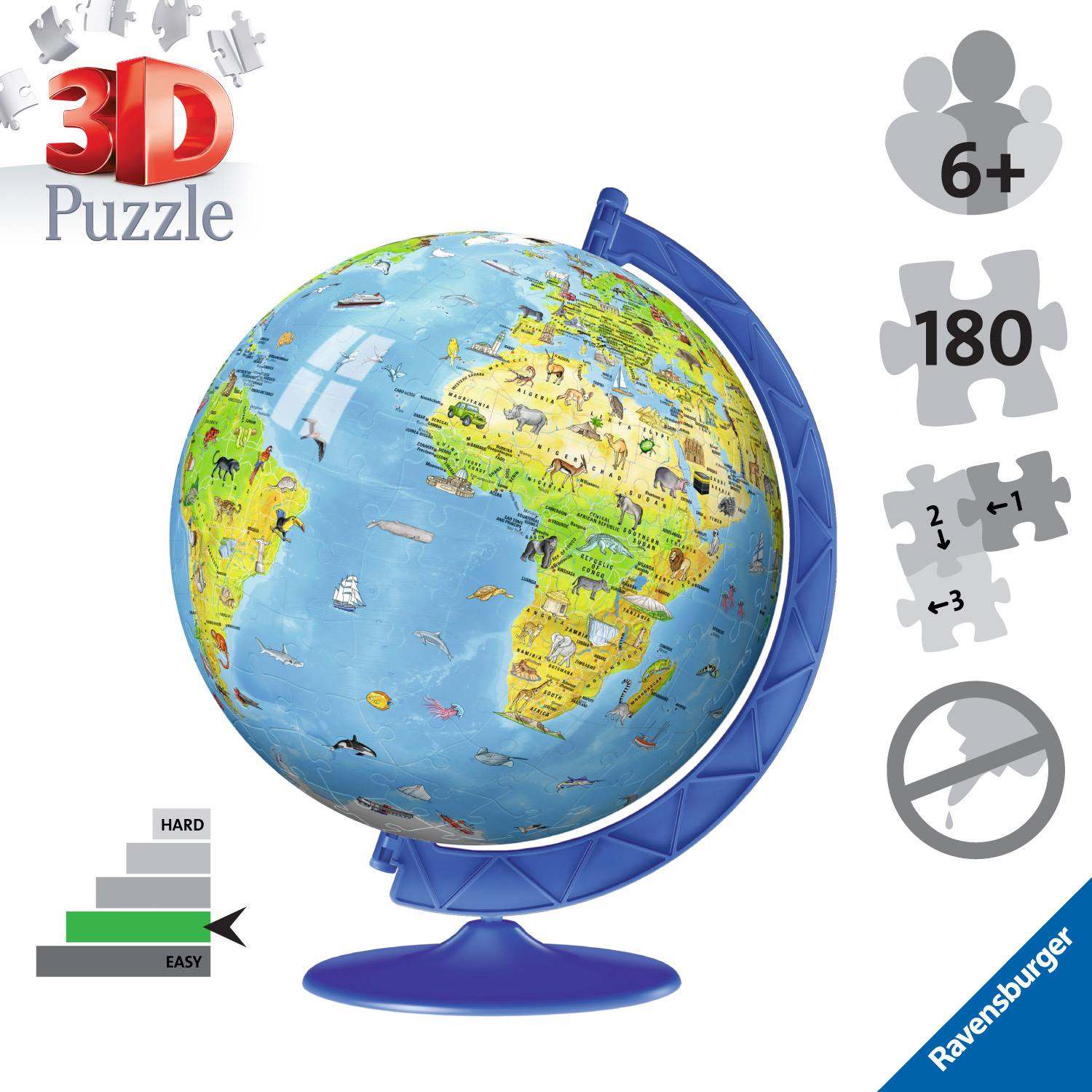 Ravensburger Children's World Globe, 180 Piece 3D Jigsaw Puzzle