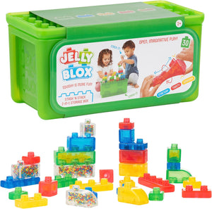 Jelly Blox Stash 'N Stack 2 In 1 Storage Box With 30 Sensory Building Blocks