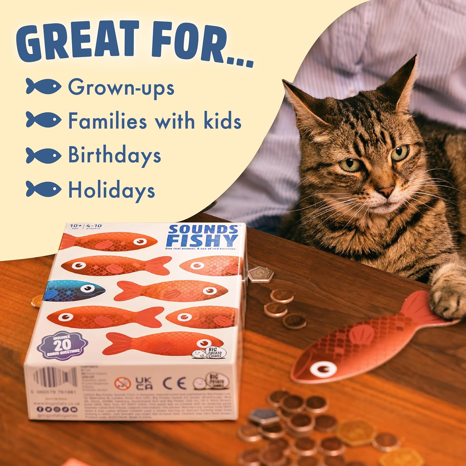 Sounds Fishy – Fast-Paced Bluffing Party Game For Kids 10+ & Adults