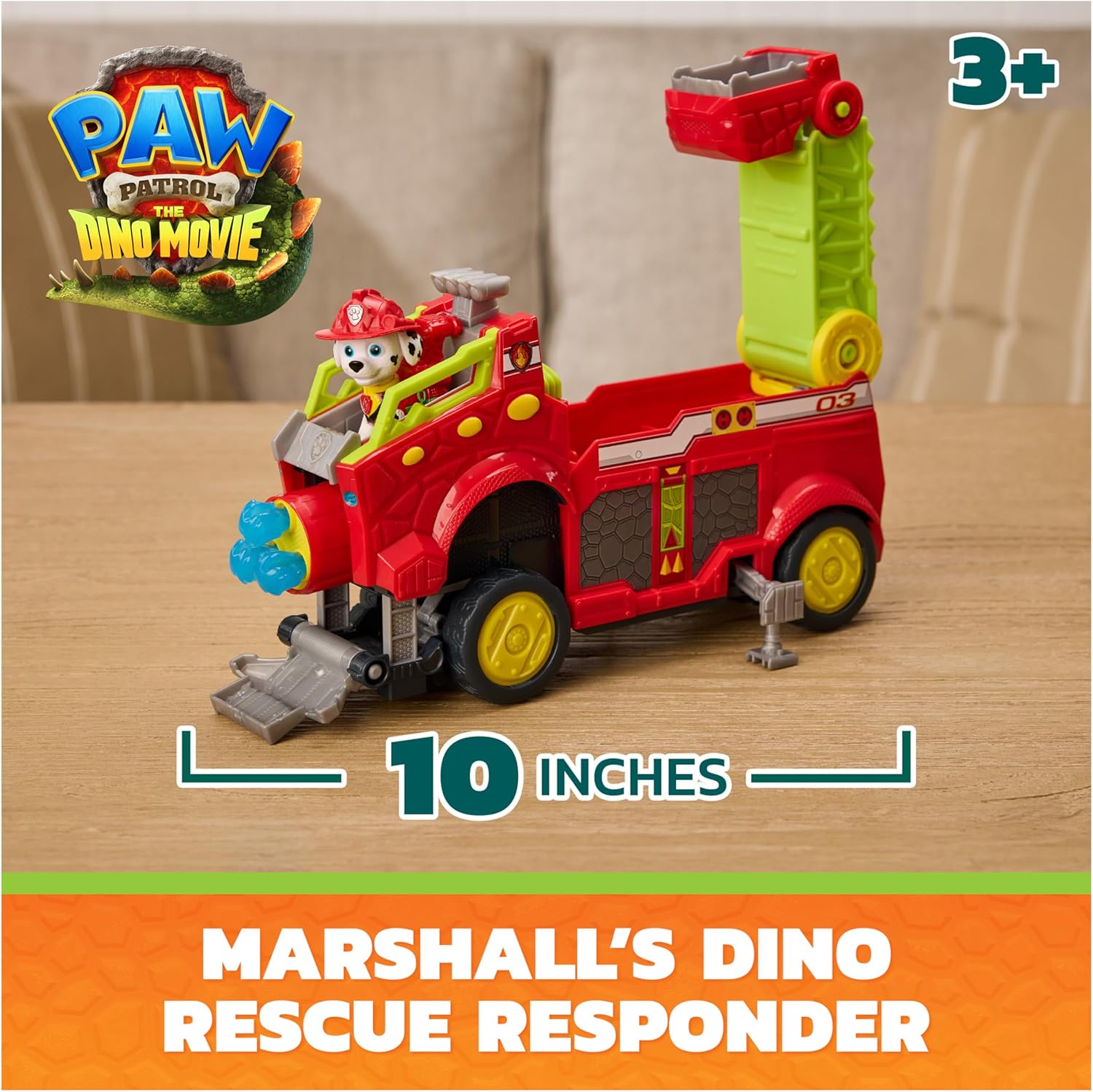 Paw Patrol: The Dino Movie Dino Rescue Responder Over 25.4 Cm Long Firetruck With Marshall Action Figure And 3 Projectiles
