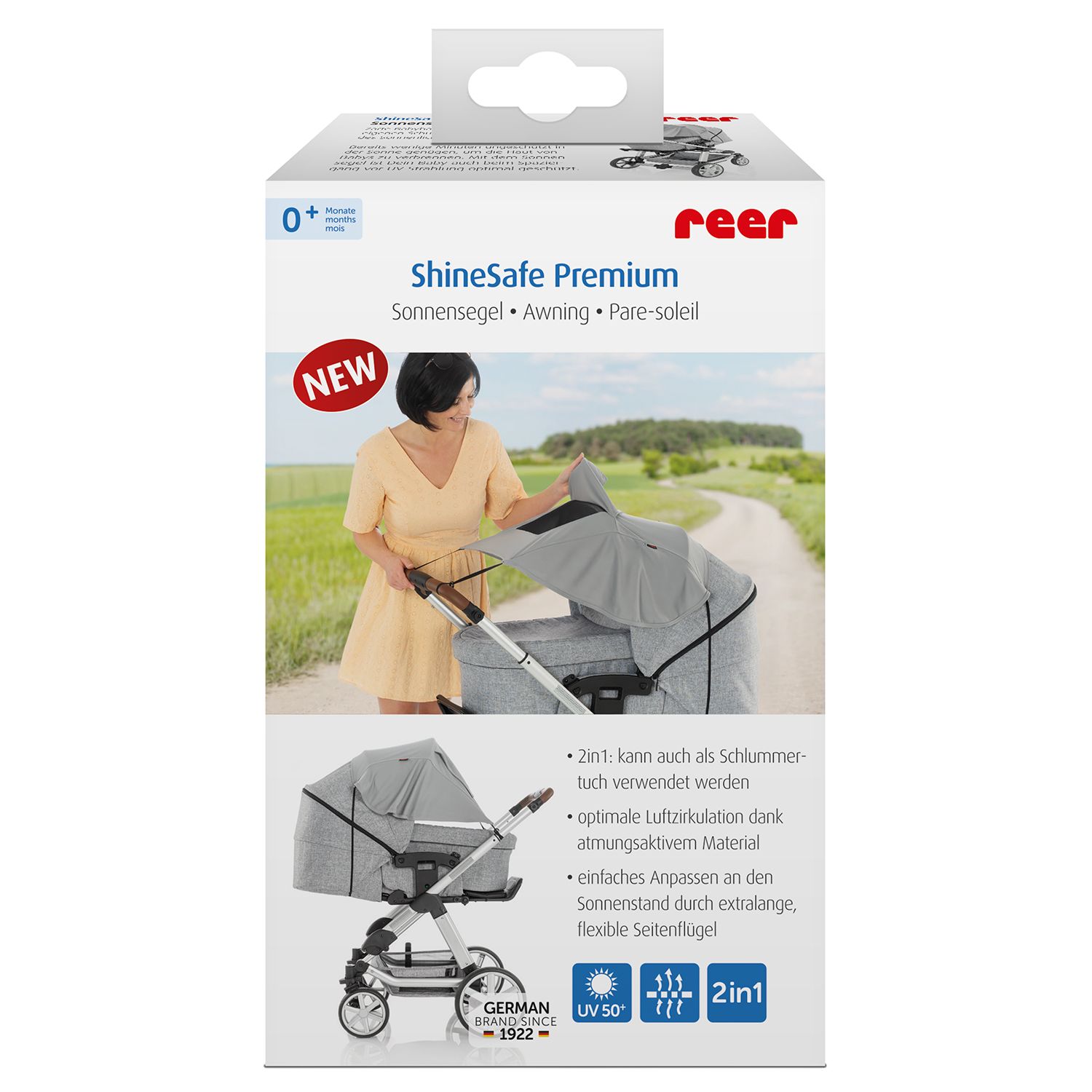 Shinesafe Premium Universal Uvf50 Protection Pram Sunshade & Windbreaker - Grey