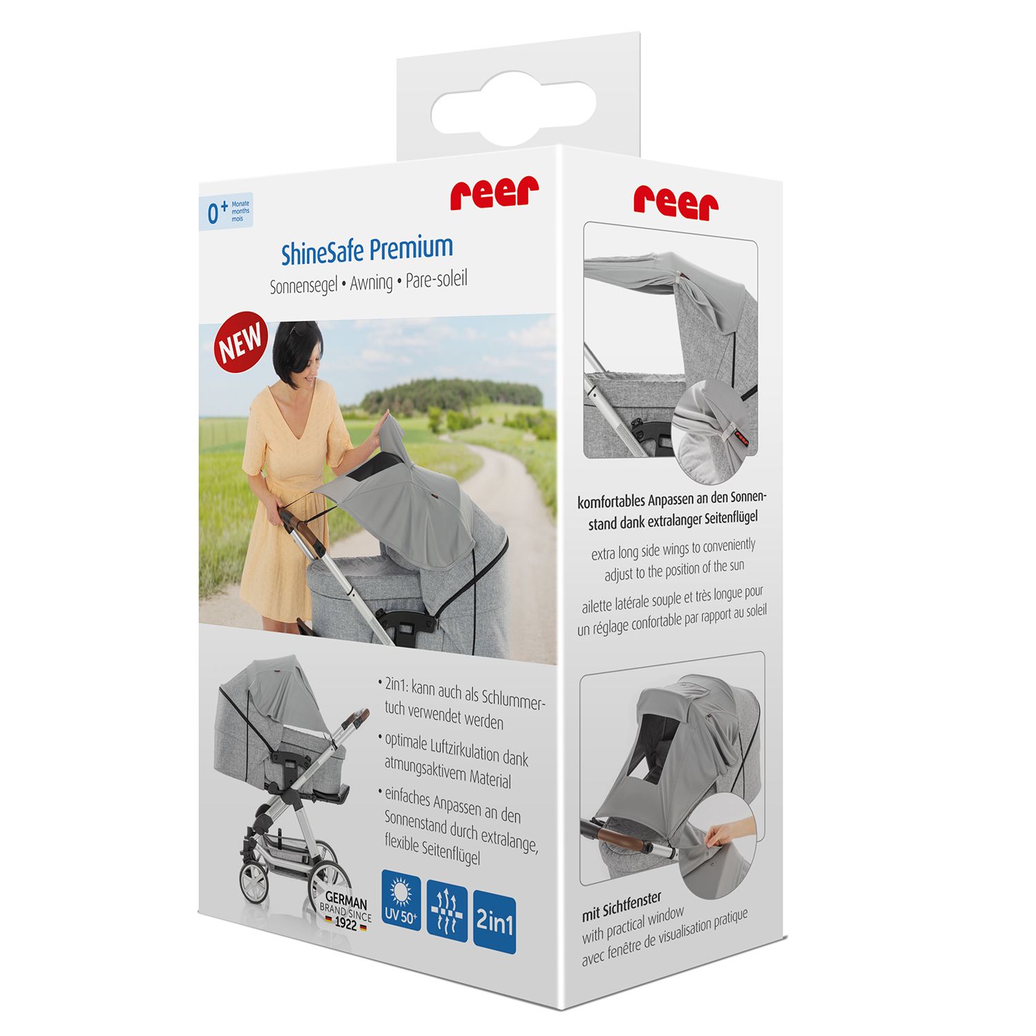 Shinesafe Premium Universal Uvf50 Protection Pram Sunshade & Windbreaker - Grey