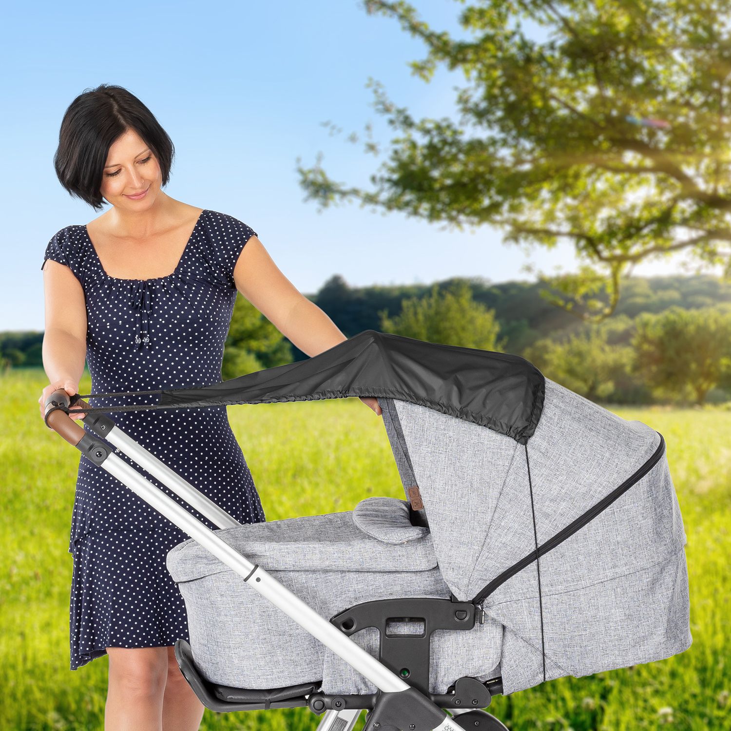 Shine Safe Universal Uvf50 Protection Pram Sunshade Awning - Black
