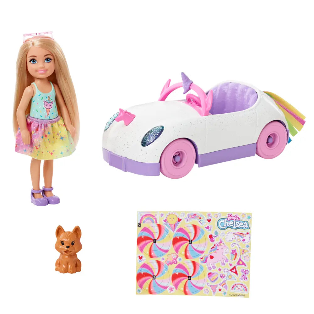 Barbie Chelsea Doll With Unicorn-Themed Car Toy