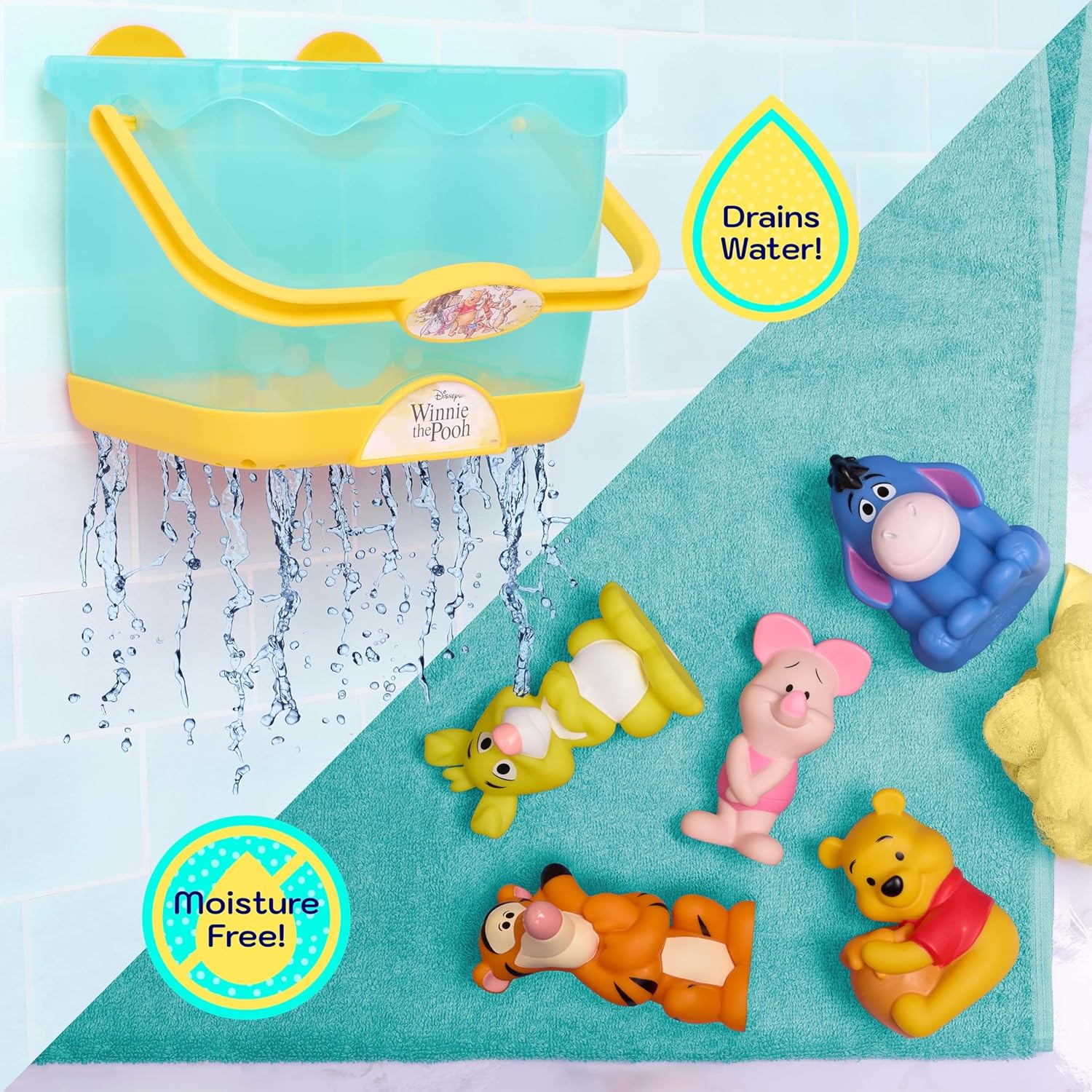 Disney Winnie The Pooh Bath Caddy With 5 Bath Toy Figures