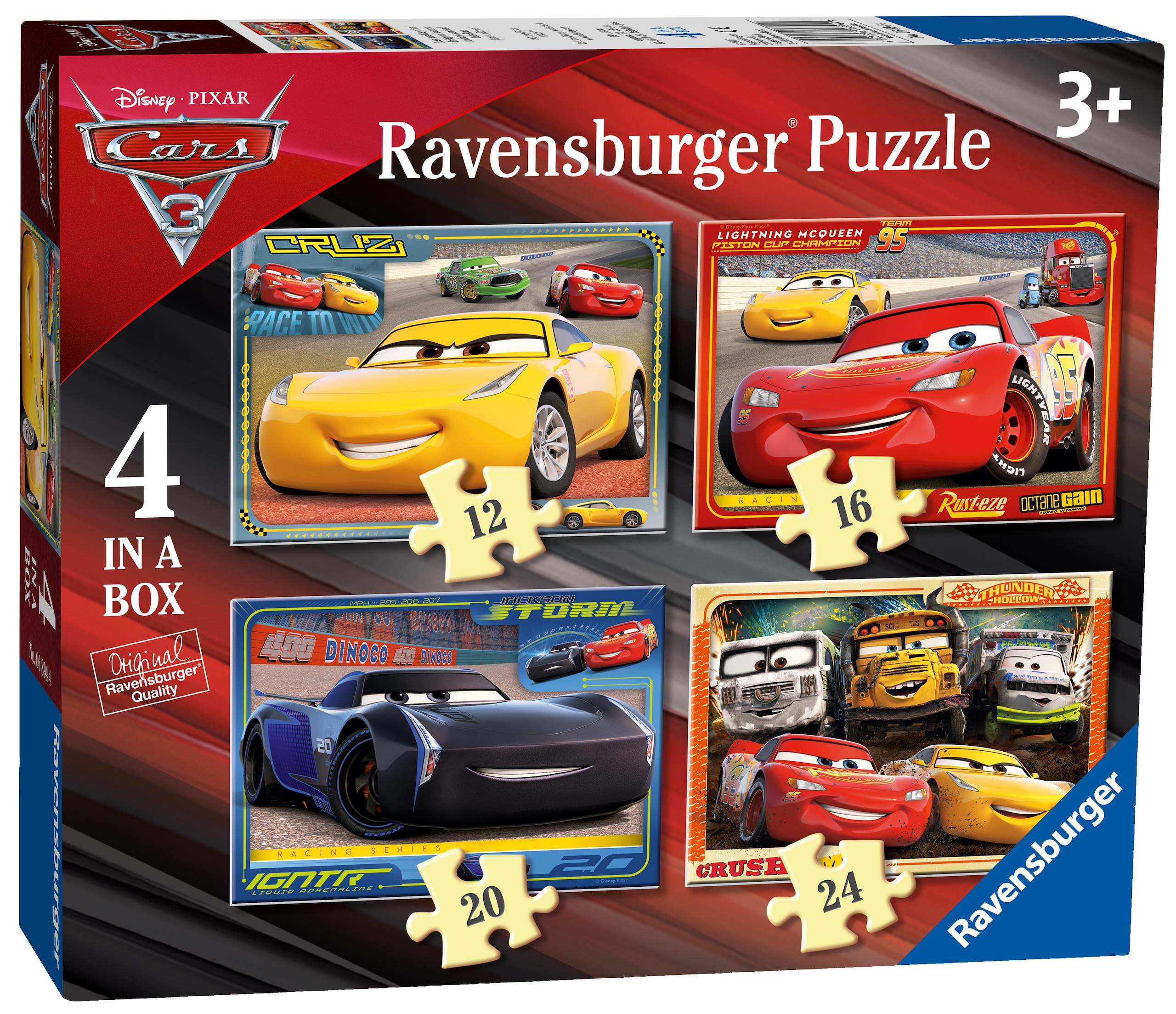 Ravensburger Disney Pixar Cars 3, 4 In A Box (12, 16, 20, 24 Piece) Jigsaw Puzzles