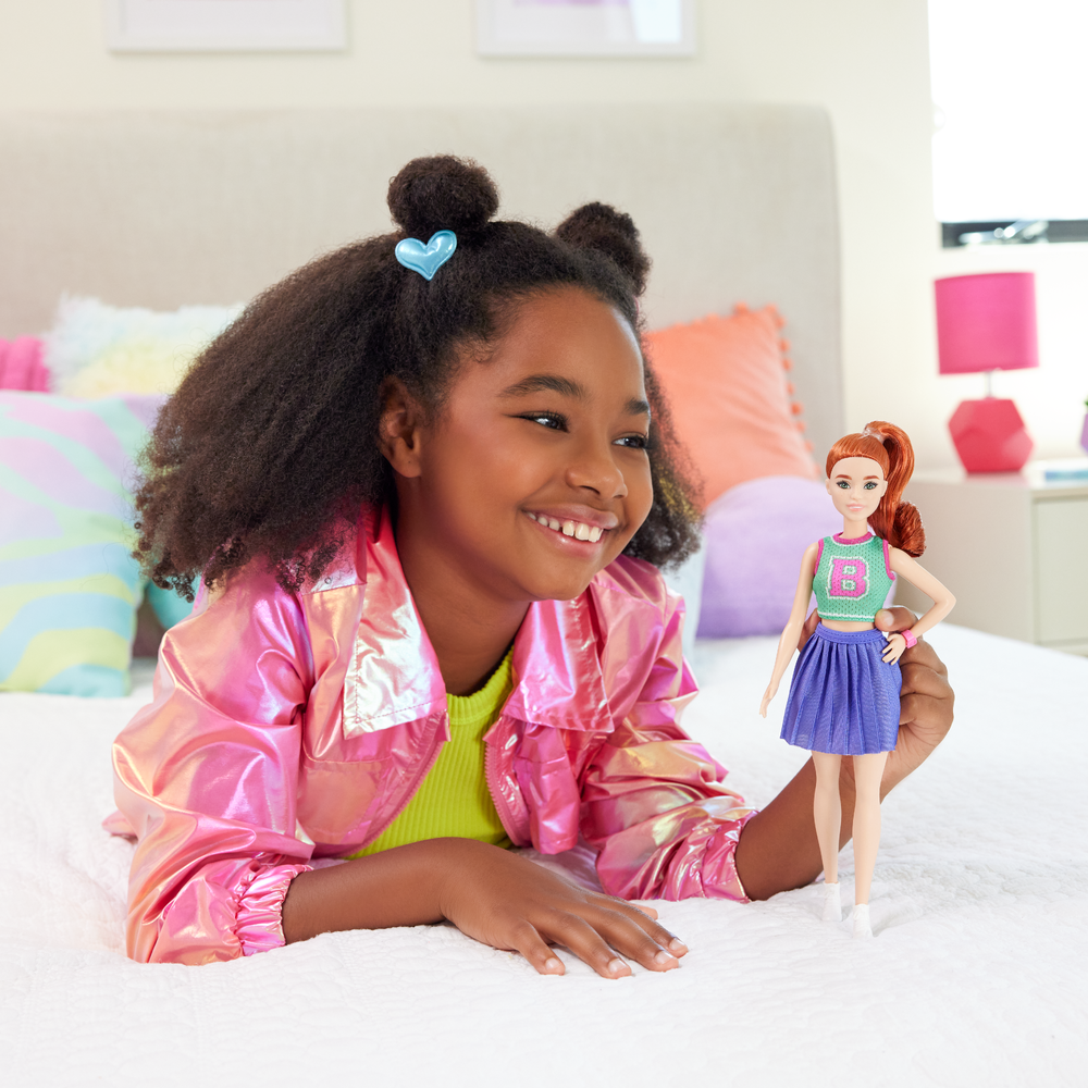 Barbie Fashionistas Doll In Jersey Top And Pleated Purple Skirt, Red Hair