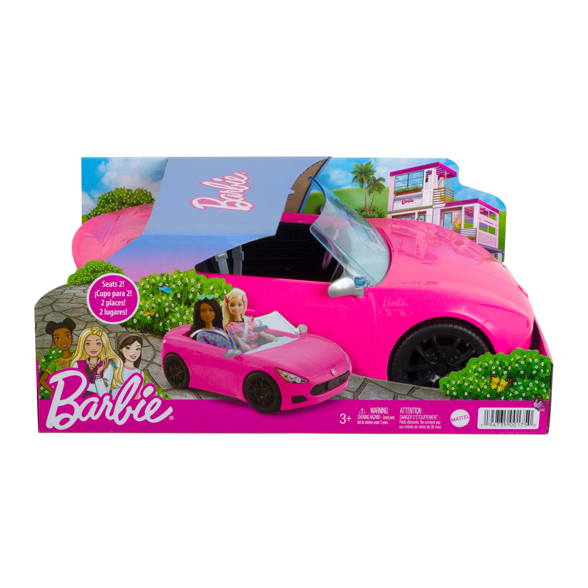 Barbie Pink Convertible 2-Seater Vehicle With Rolling Wheels