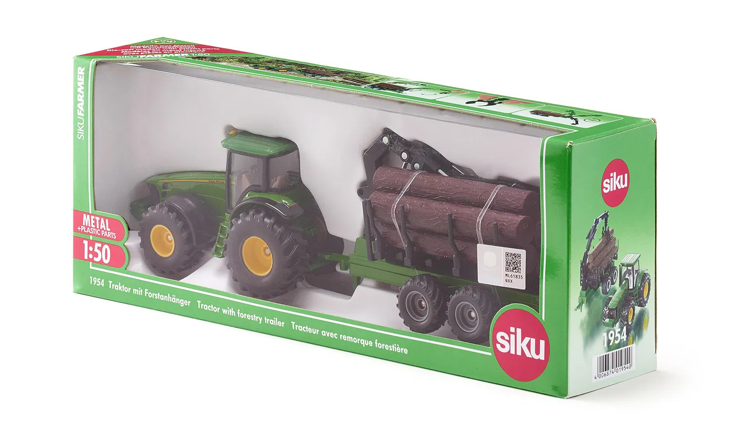 Siku 1:50 John Deere Tractor With Forestry Trailer