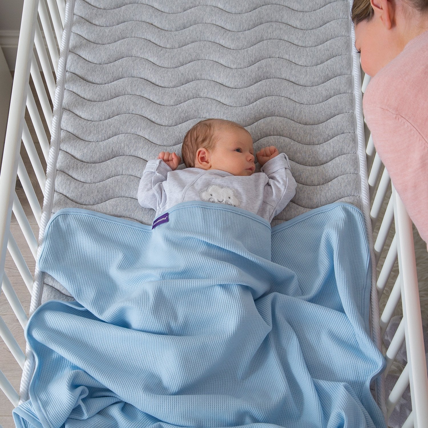 Clevamama Waffle Weave Cotton Baby Blanket Cot & Cot Bed 120X140Cm Blue