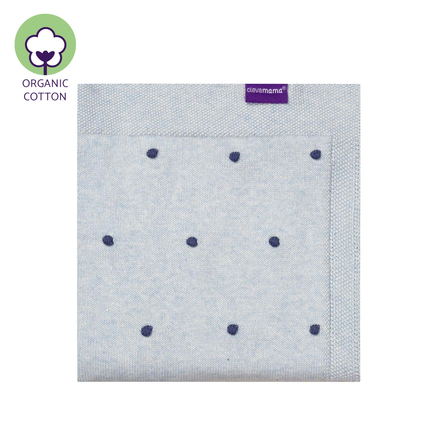 Clevamama Knitted Pom Pom Baby Blanket 80X100 Cm - Blue