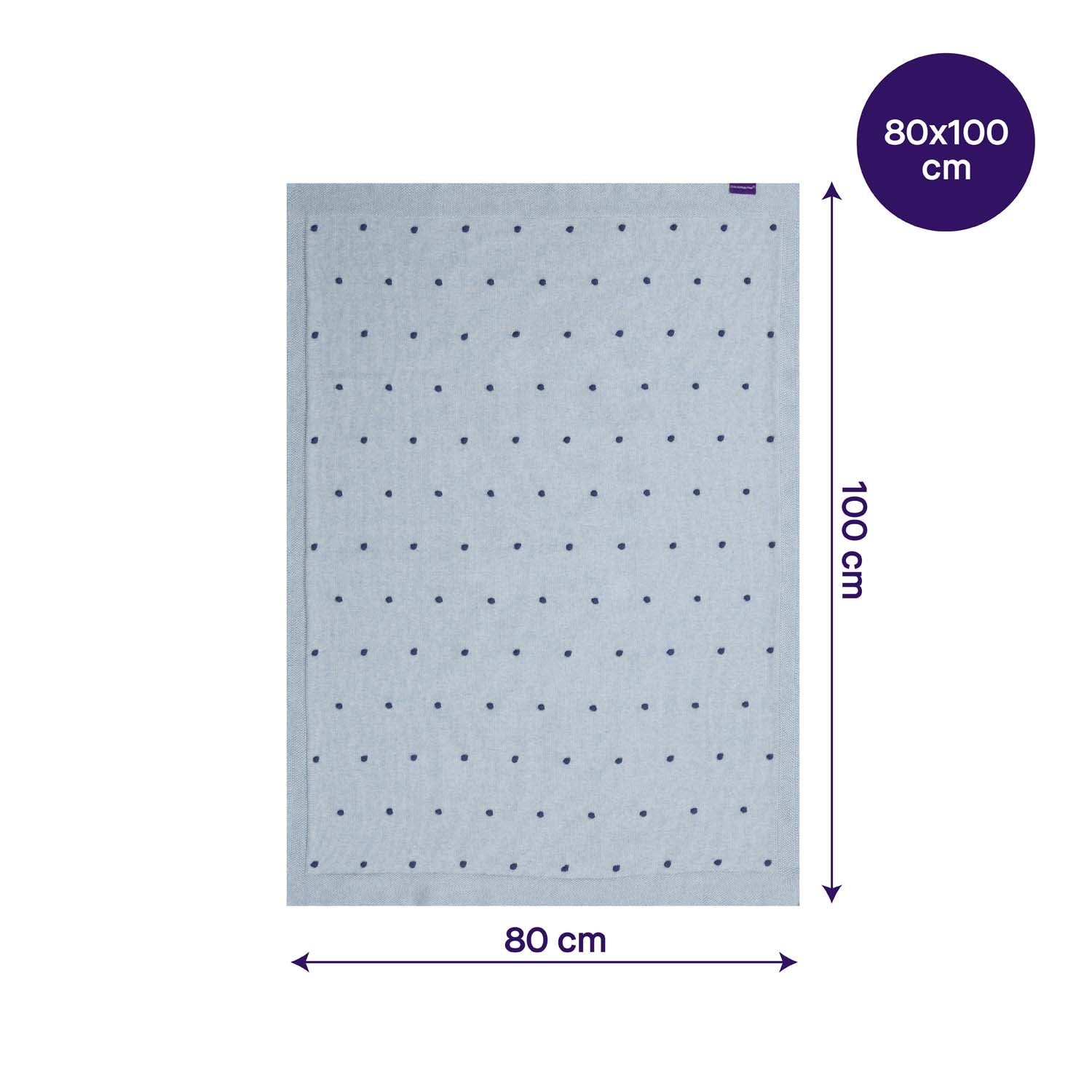 Clevamama Knitted Pom Pom Baby Blanket 80X100 Cm - Blue