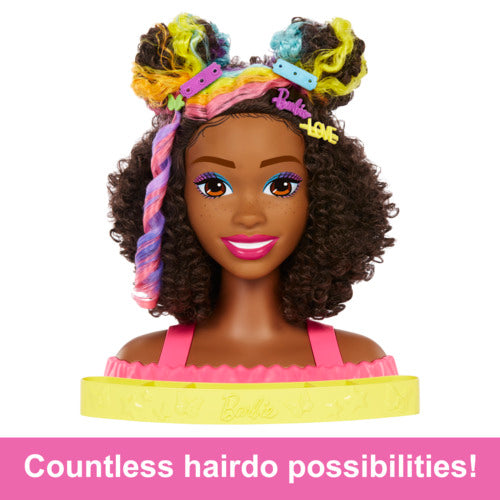 Barbie Styling Head Curly Brown Rainbow Hair