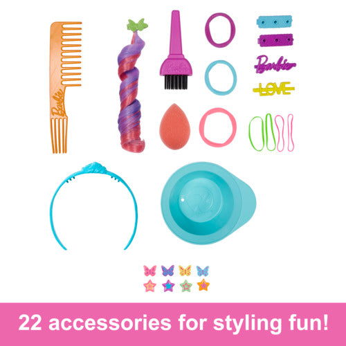 Barbie Styling Head Curly Brown Rainbow Hair