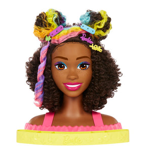 Barbie Styling Head Curly Brown Rainbow Hair