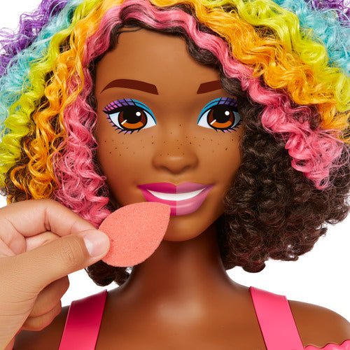 Barbie Styling Head Curly Brown Rainbow Hair