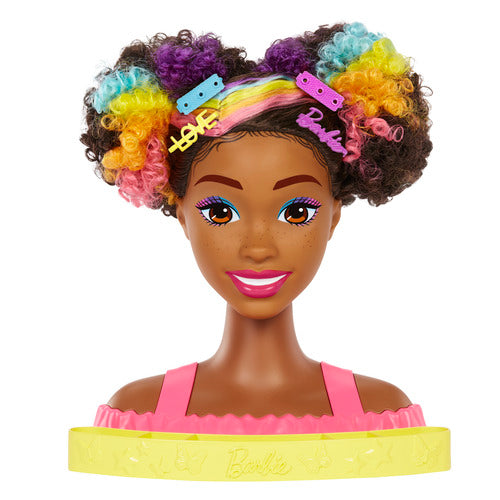 Barbie Styling Head Curly Brown Rainbow Hair