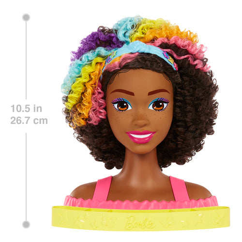 Barbie Styling Head Curly Brown Rainbow Hair