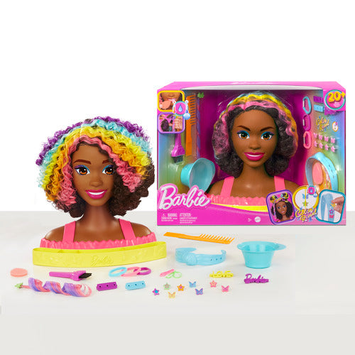 Barbie Styling Head Curly Brown Rainbow Hair