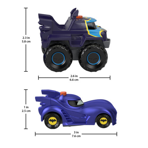 Fisher-Price Dc Batwheels Light-Up 1:55 Scale Toy Cars, Bam The Batmobile & Buff