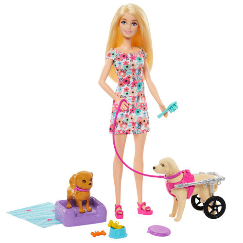 Barbie Doll With A Pup And Dog In A Wheelchair, Plus Pet Accessories