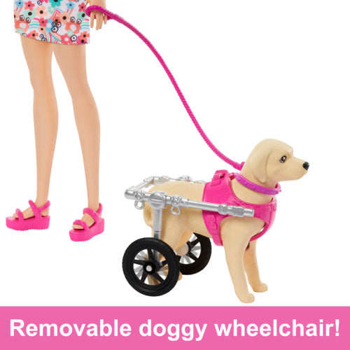 Barbie Doll With A Pup And Dog In A Wheelchair, Plus Pet Accessories