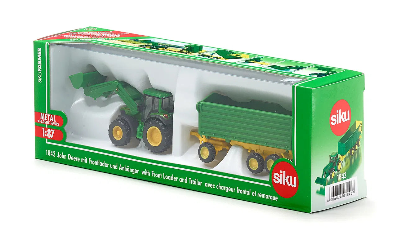 Siku John Deere Tractor With Loader And Trailer 1:87 Scale