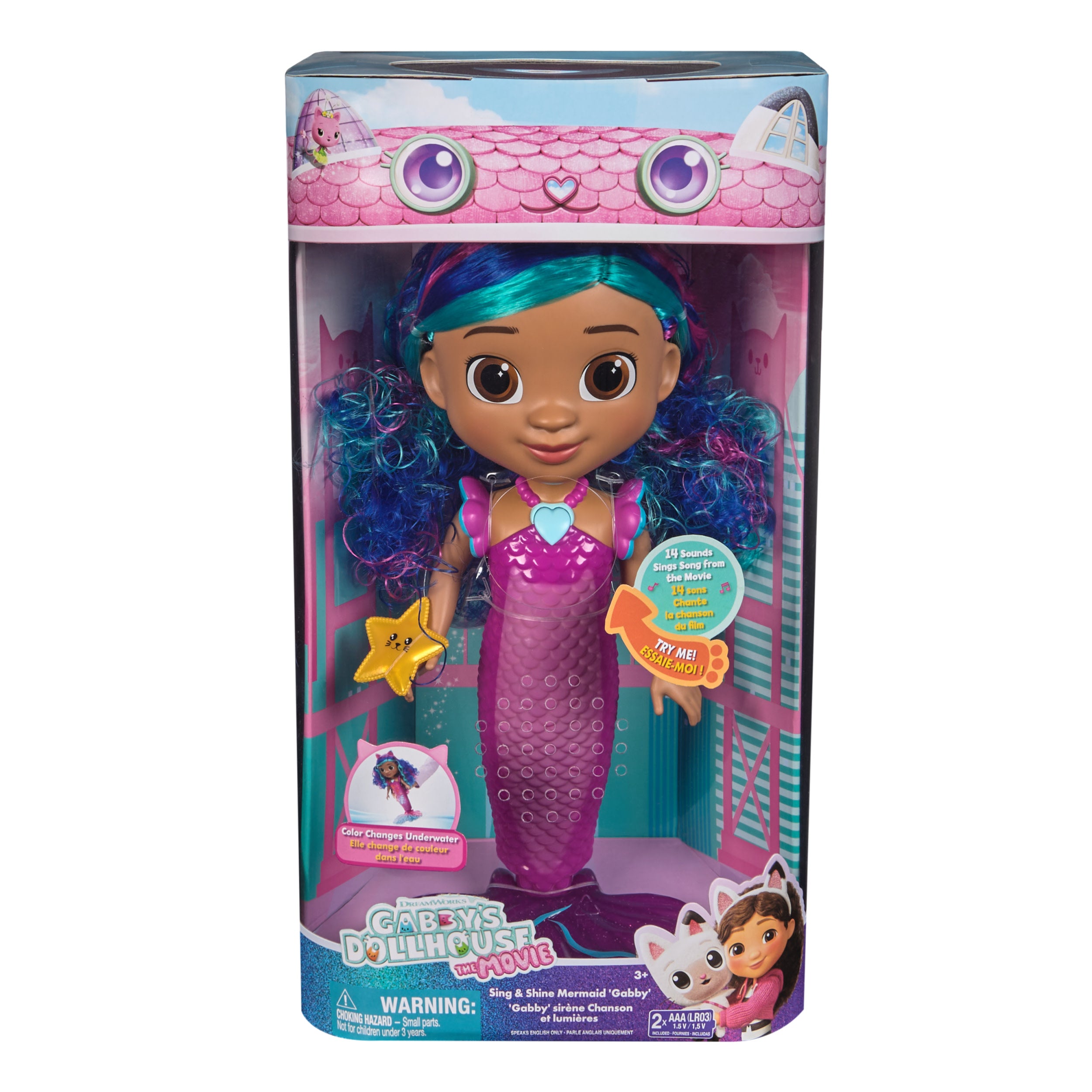 Gabby's Dollhouse: The Movie, Sing & Shine Mermaid Gabby, Waterproof Mermaid Doll With Lights & Sounds