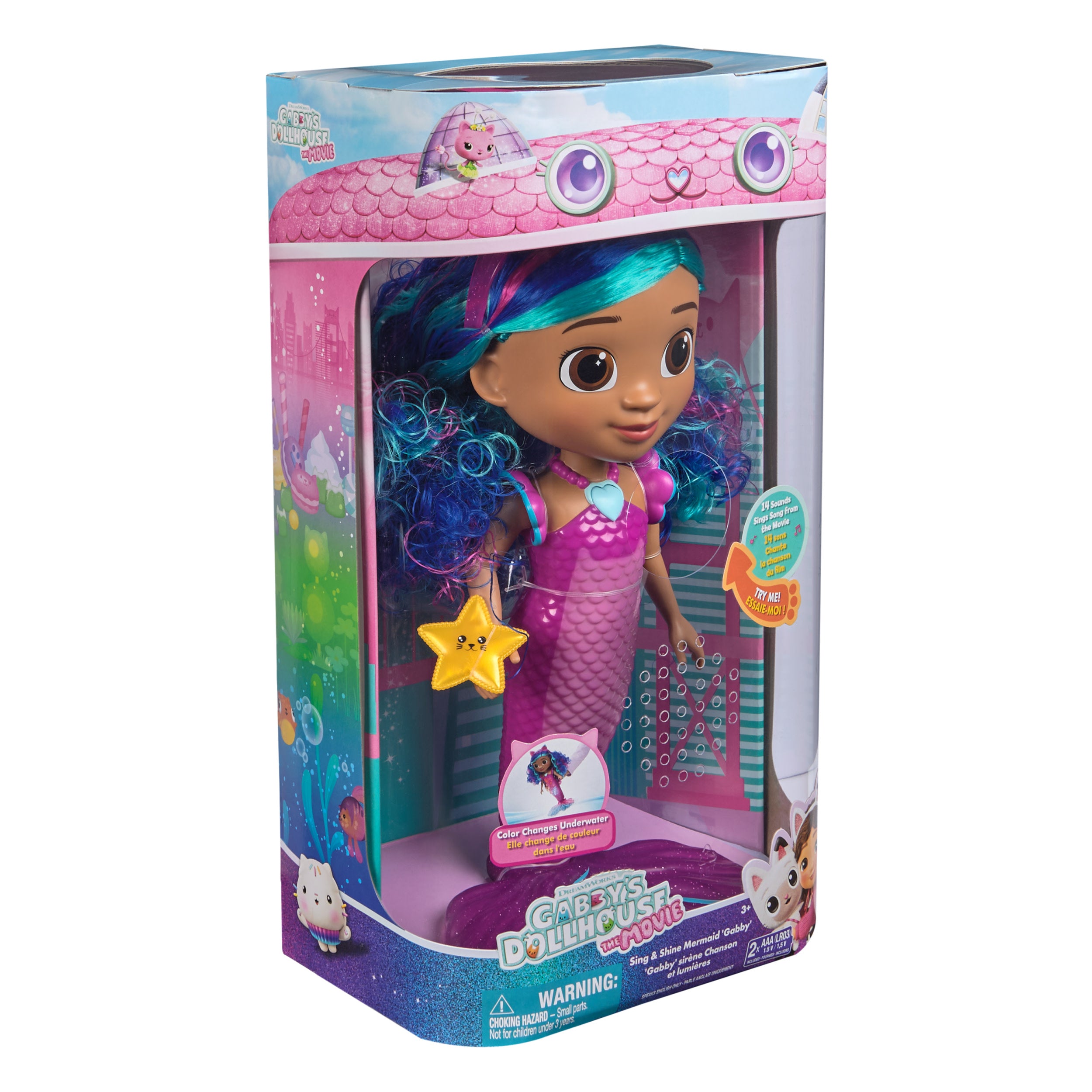 Gabby's Dollhouse: The Movie, Sing & Shine Mermaid Gabby, Waterproof Mermaid Doll With Lights & Sounds
