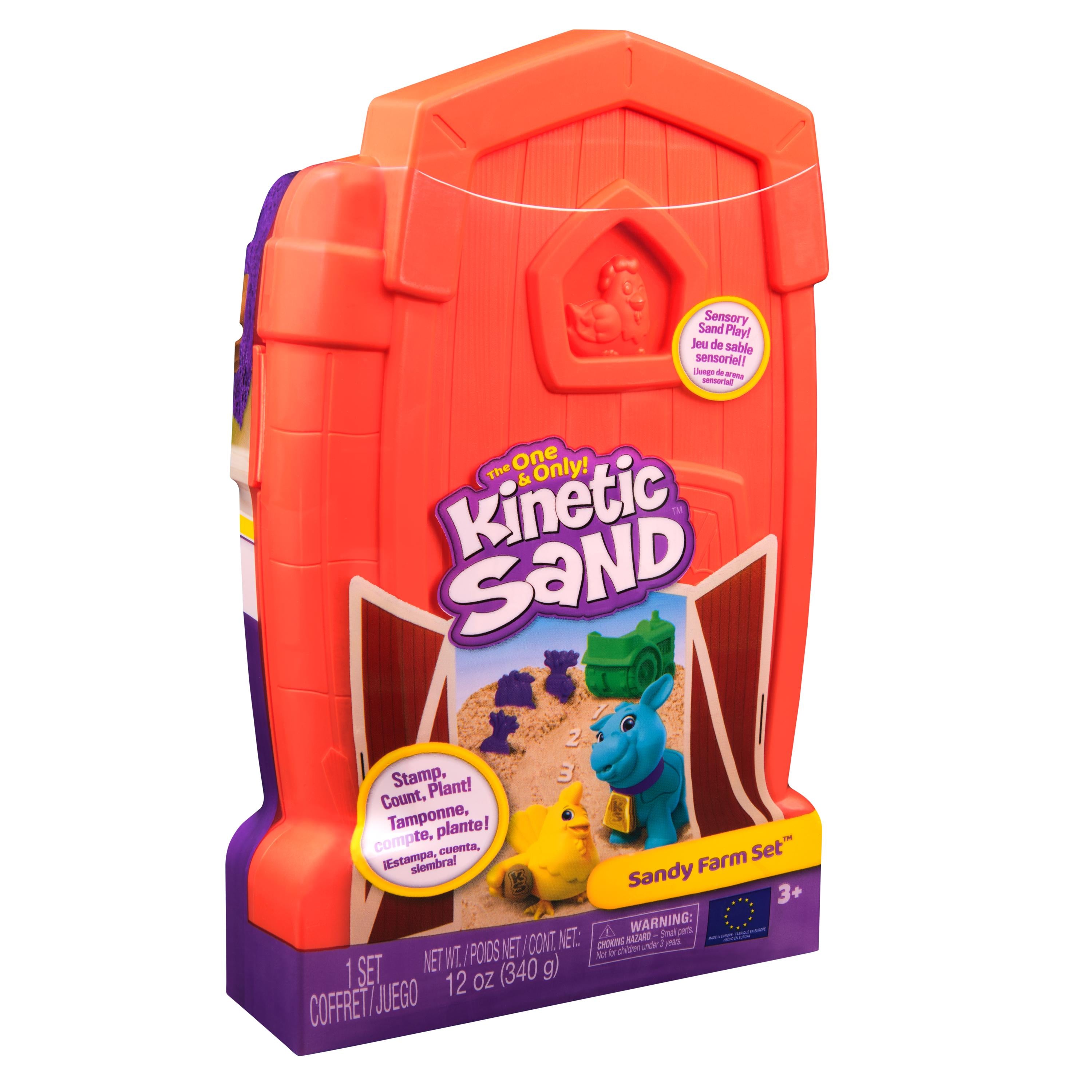 Kinetic Sand, Sandy Farm Set With 340G Play Sand, 6 Tools And Moulds, Reusable Barn Storage Case