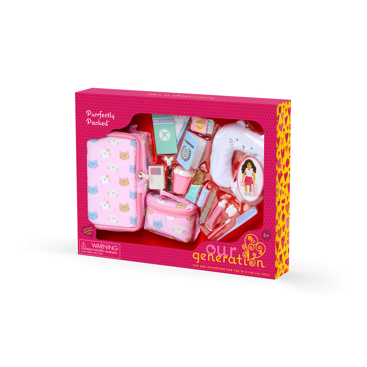 Our Generation Purrfectly Packed Kitty-Print Luggage & Accessories Set For 18" Dolls