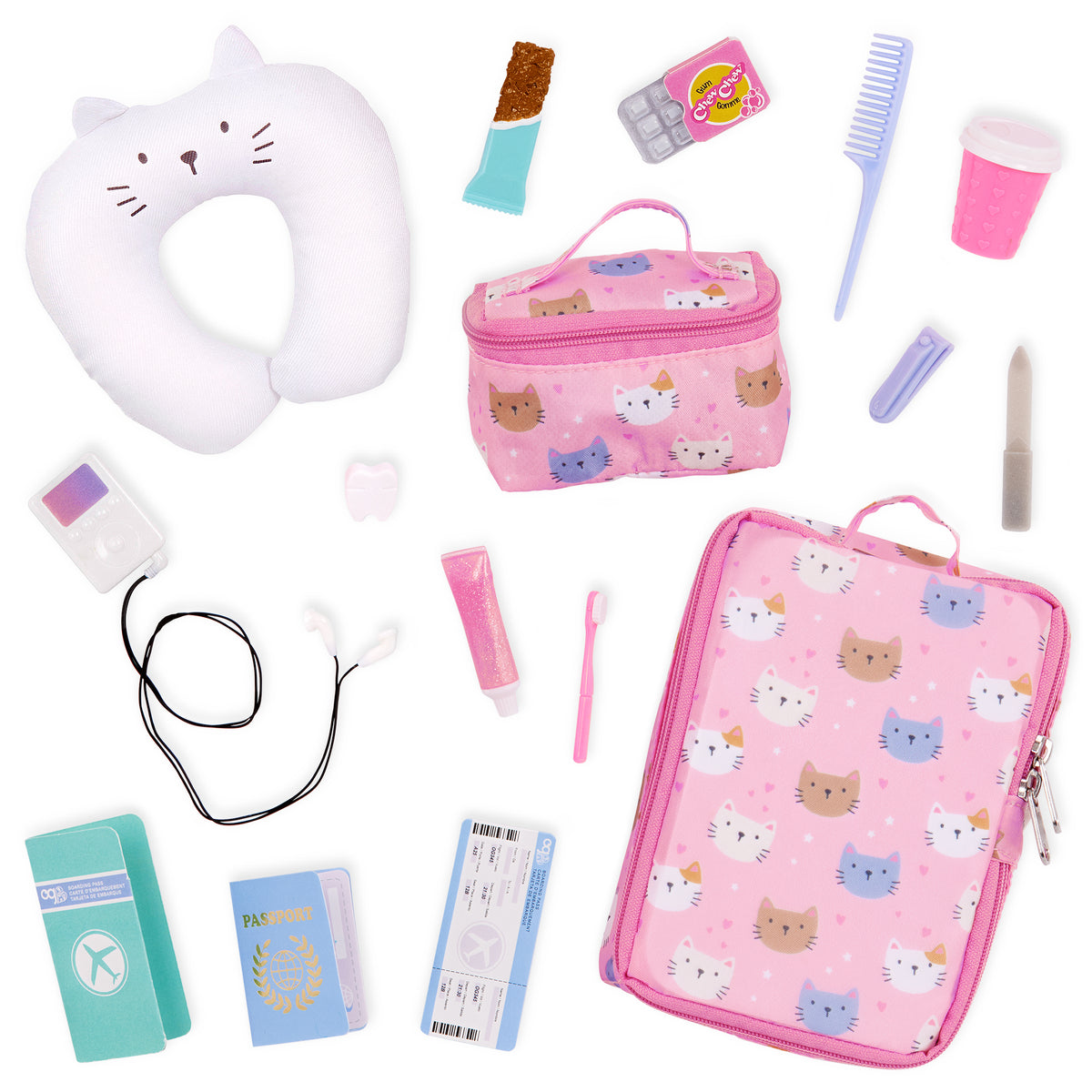 Our Generation Purrfectly Packed Kitty-Print Luggage & Accessories Set For 18" Dolls