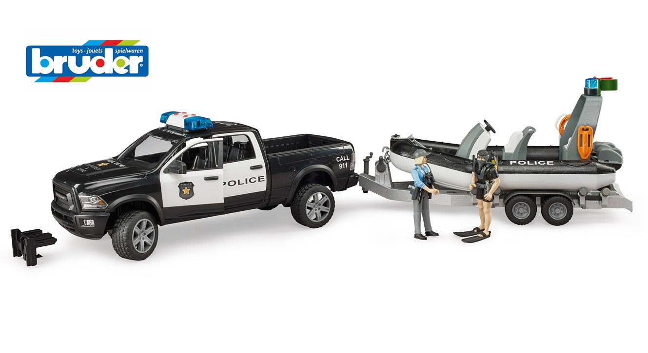 Bruder Ram 2500 Police Pickup W/Trailer & Boat