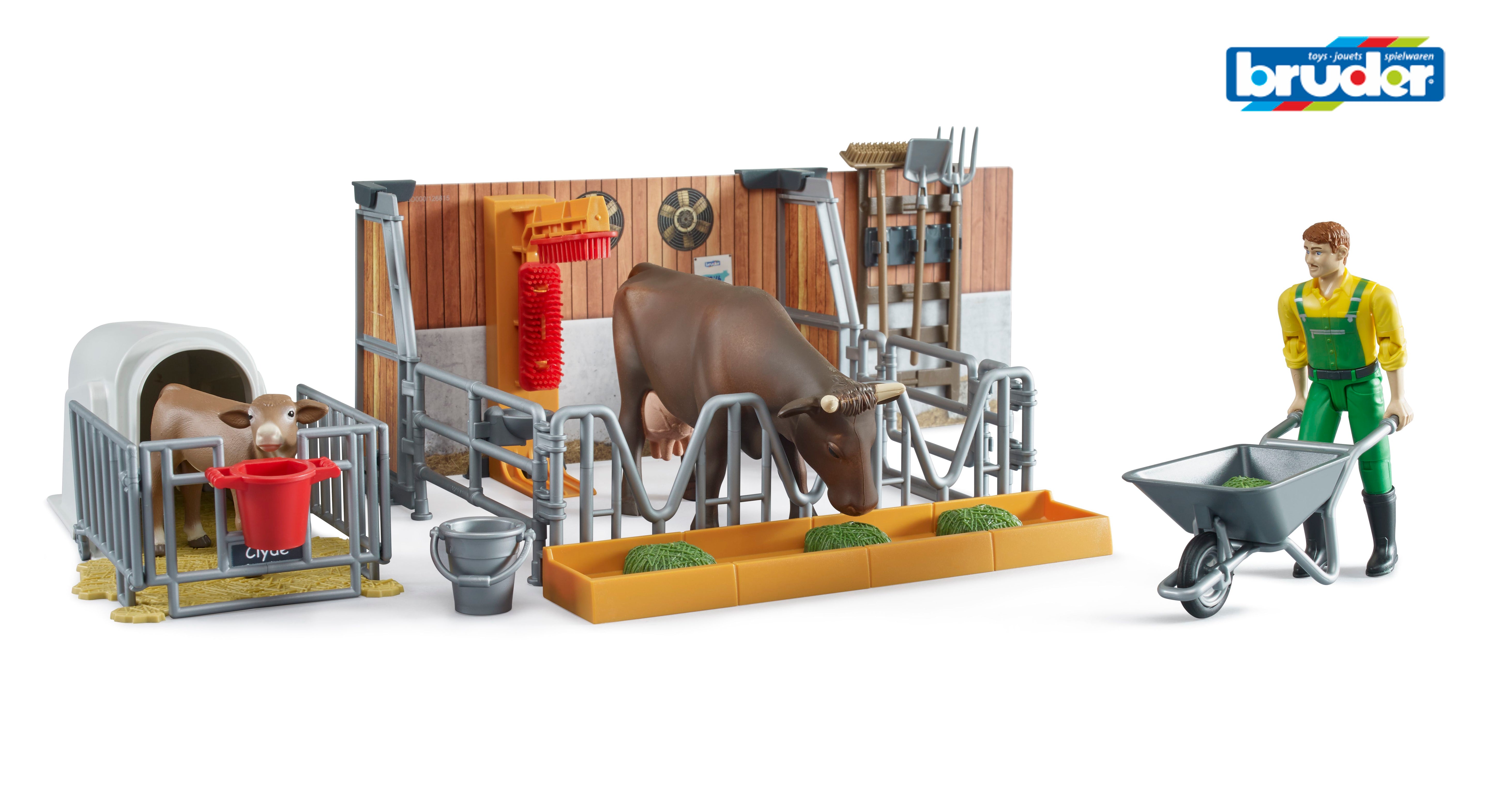Bruder Bworld Cow & Calf Barn With Farmer