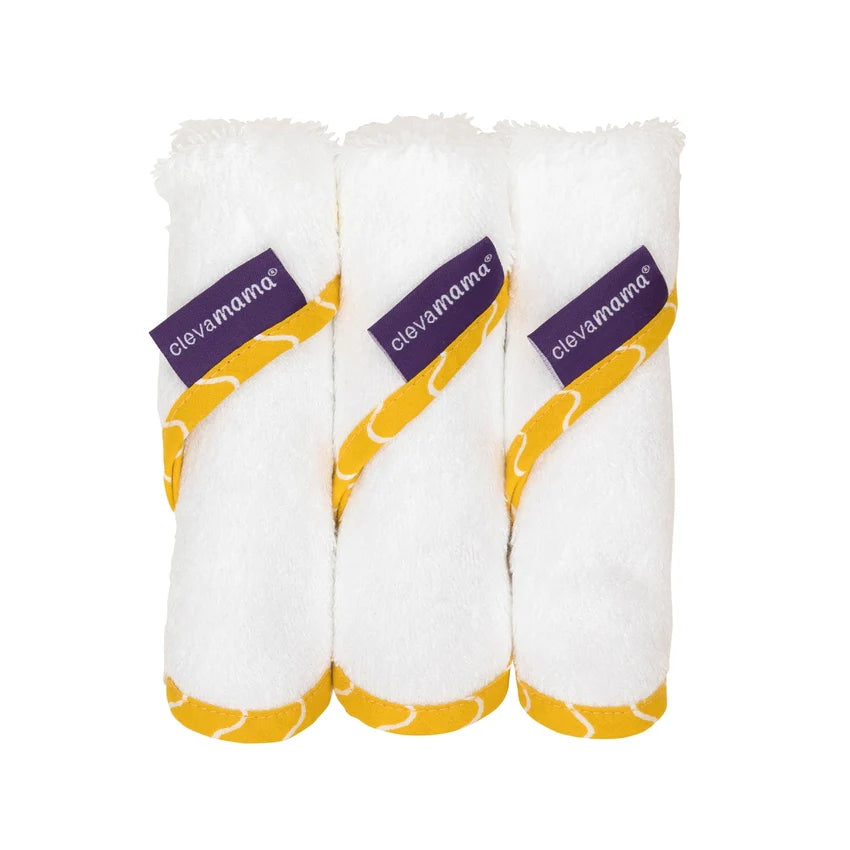 Clevamama Bamboo Baby Washcloths -White/Honey  3 Pack