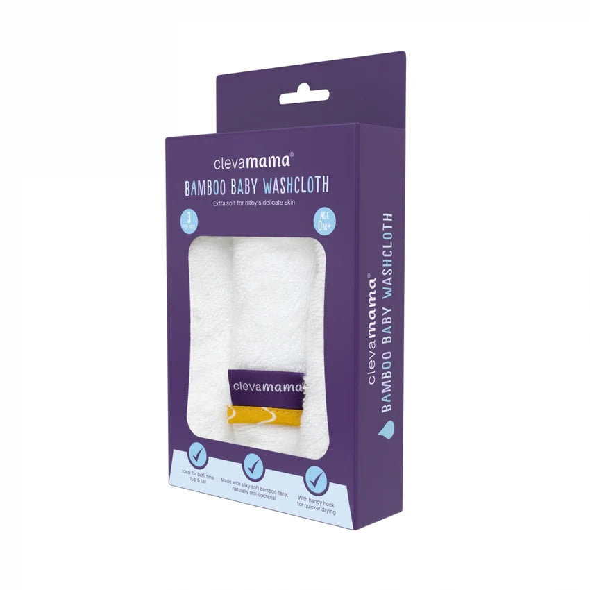 Clevamama Bamboo Baby Washcloths -White/Honey  3 Pack