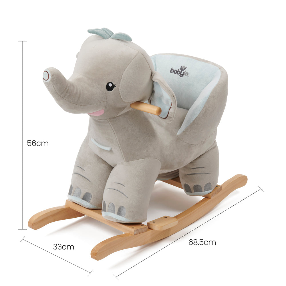 Babylo Rocking Elephant With Sound - Grey On Wooden Rocket